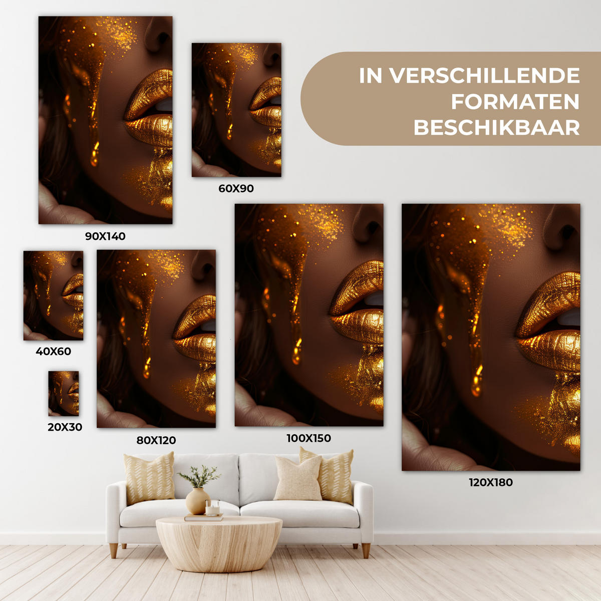 LEINWANDBILD Frau - Gold - Luxus - Porträt Deko XXL 80x120 cm - Goldfarben, Textil (80/120cm) - MuchoWow