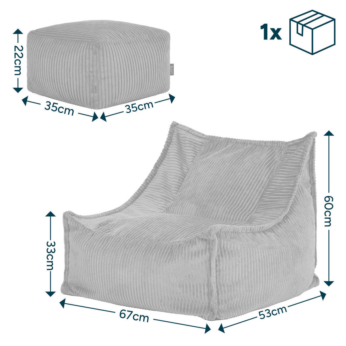 KINDERSITZSACK mit Hocker Alto - Beige, Textil (67/60/67cm) - icon