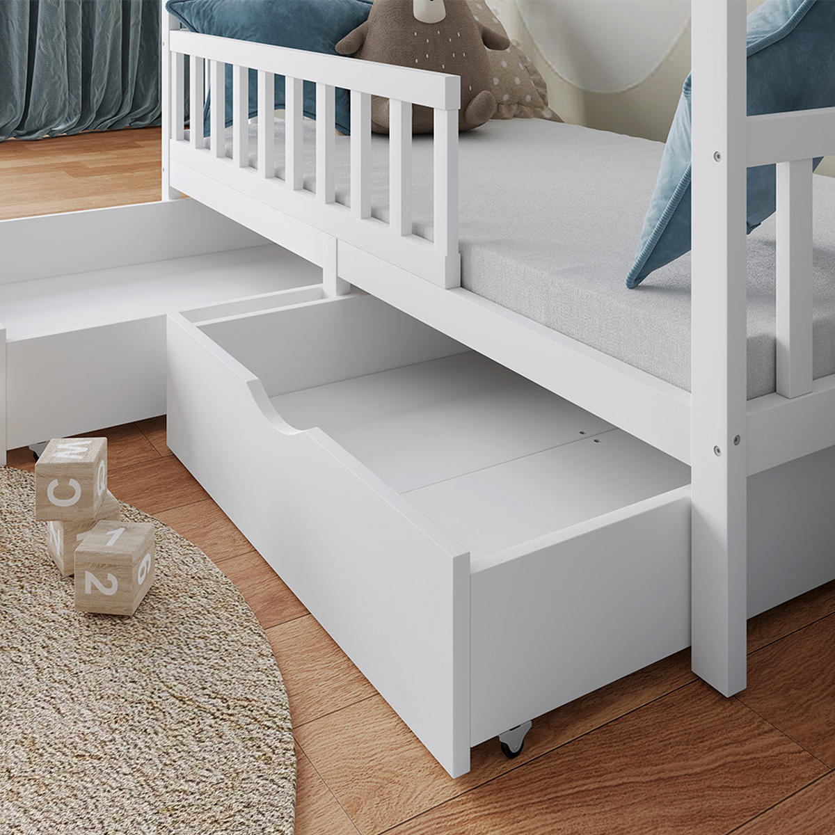 HAUSBETT Franka Weiß 80x160 cm mit 2 Schubladen und Matratze - Weiß, Holzwerkstoff (80/160cm) - VitaliSpa