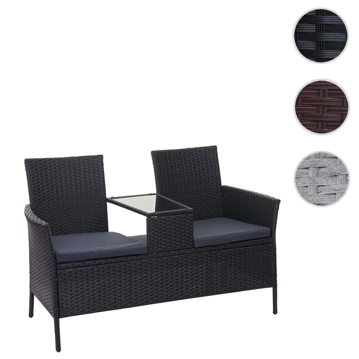 POLY-RATTAN SITZBANK MIT TISCH Schwarz, Grau - Schwarz/Grau, Kunststoff (132/84/55cm) - MCW