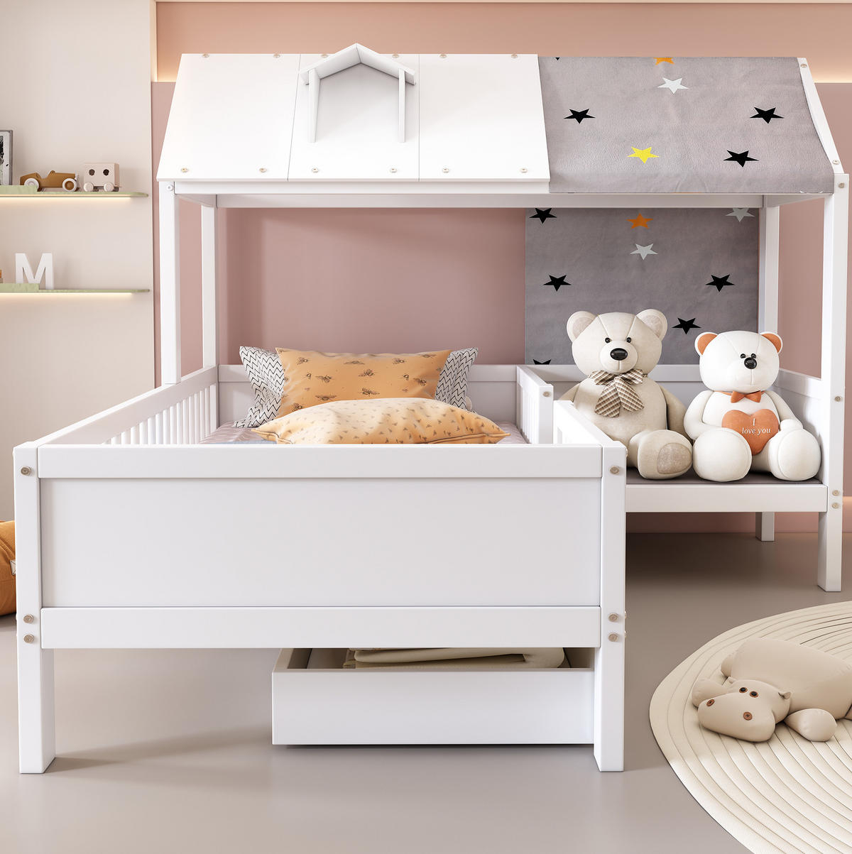 DĚTSKÁ postel 90/200 cm bílá z masivního dřeva s roštem a úložnými zásuvkami - bílá, kompozitní dřevo (90/200cm) - OKWISH