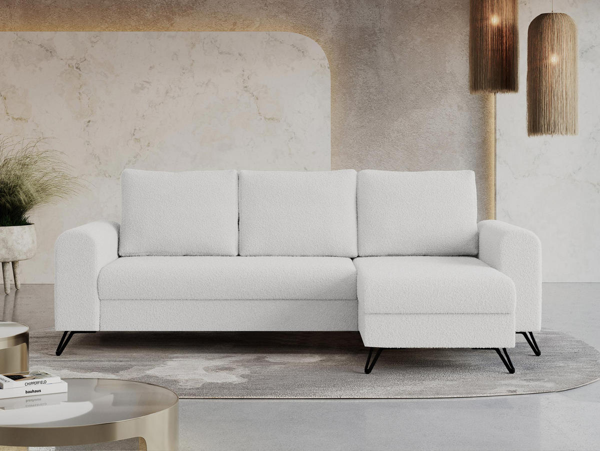 ECKSOFA Hugo Boucle Weiß - Schwarz/Weiß, Textil/Metall (242/140cm) - MKS