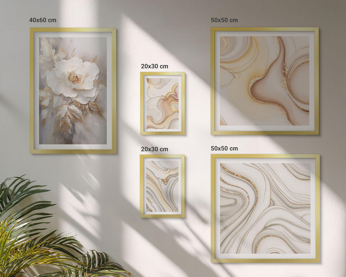 BILDER SET 5er Set - 50x50 cm & 20x30 cm & 40x60 cm Goldrahmen - Rose Eiffelturm Pferd Riesenrad S/W - Goldfarben, Kunststoff (40/60cm) - TULUP