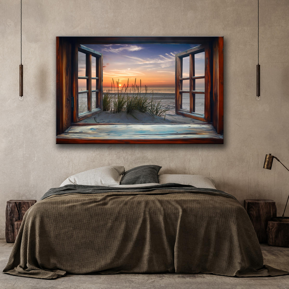 WANDBILD blick aus einem fenster meer strand natur - Braun, Textil (60/40cm) - Feeby