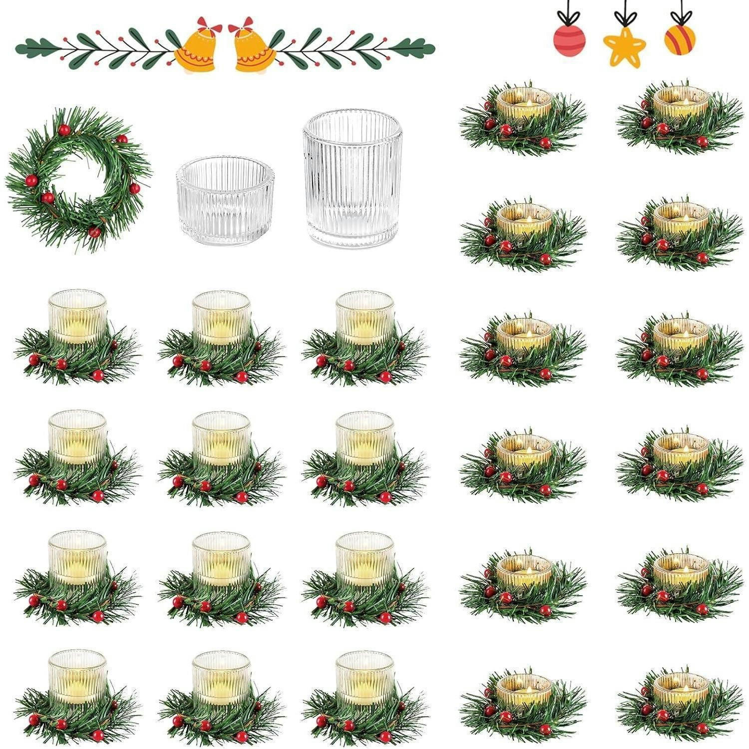 TEELICHTHALTER 24-teiliges Set mit Kranz - Transparent, Glas (5.9cm)