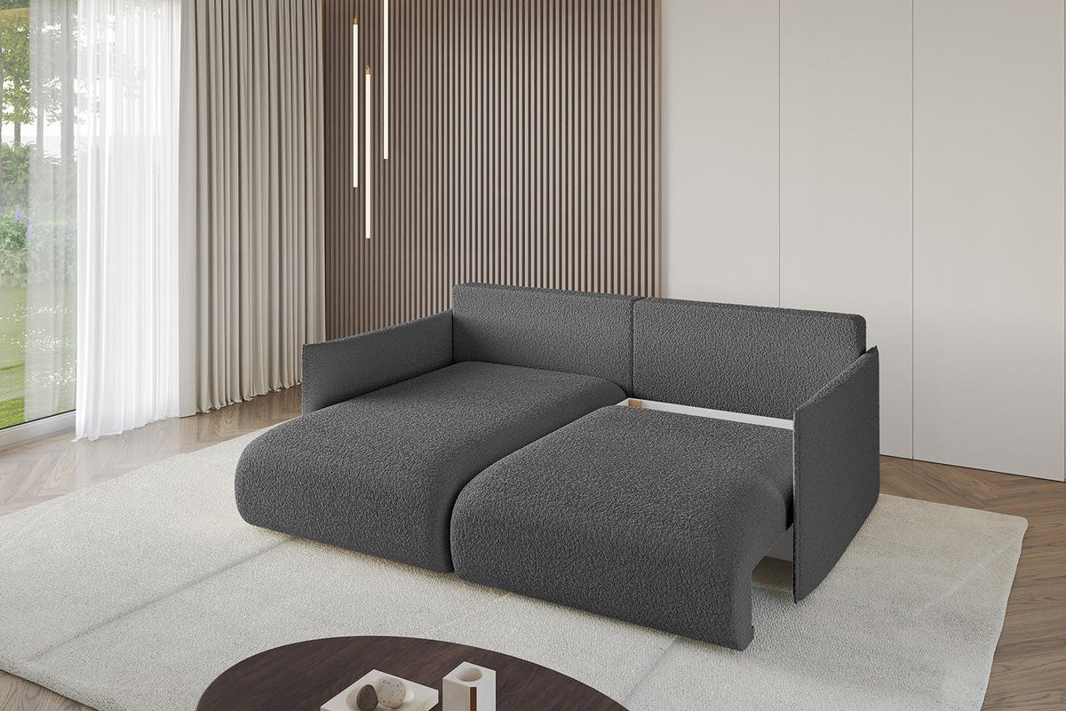 ECKSOFA mit Schlaffunktion und Bettkasten ONESK-L 208x165x40 Grau Bouclé - Grau, Holzwerkstoff/Kunststoff (208/165cm) - ALTDECOR
