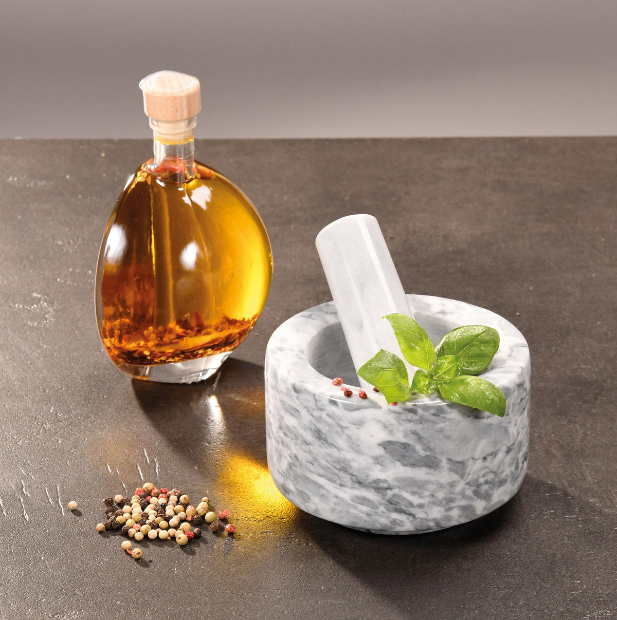 KÜCHENMÖRSER Marmor 13/13/8 cm - Grau, Stein (13/8/13cm) - Kesper