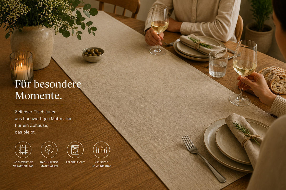 TISCHLÄUFER 40/100 cm Beige Natur Leinenoptik - Beige, Textil (40/100cm) - TiborTex