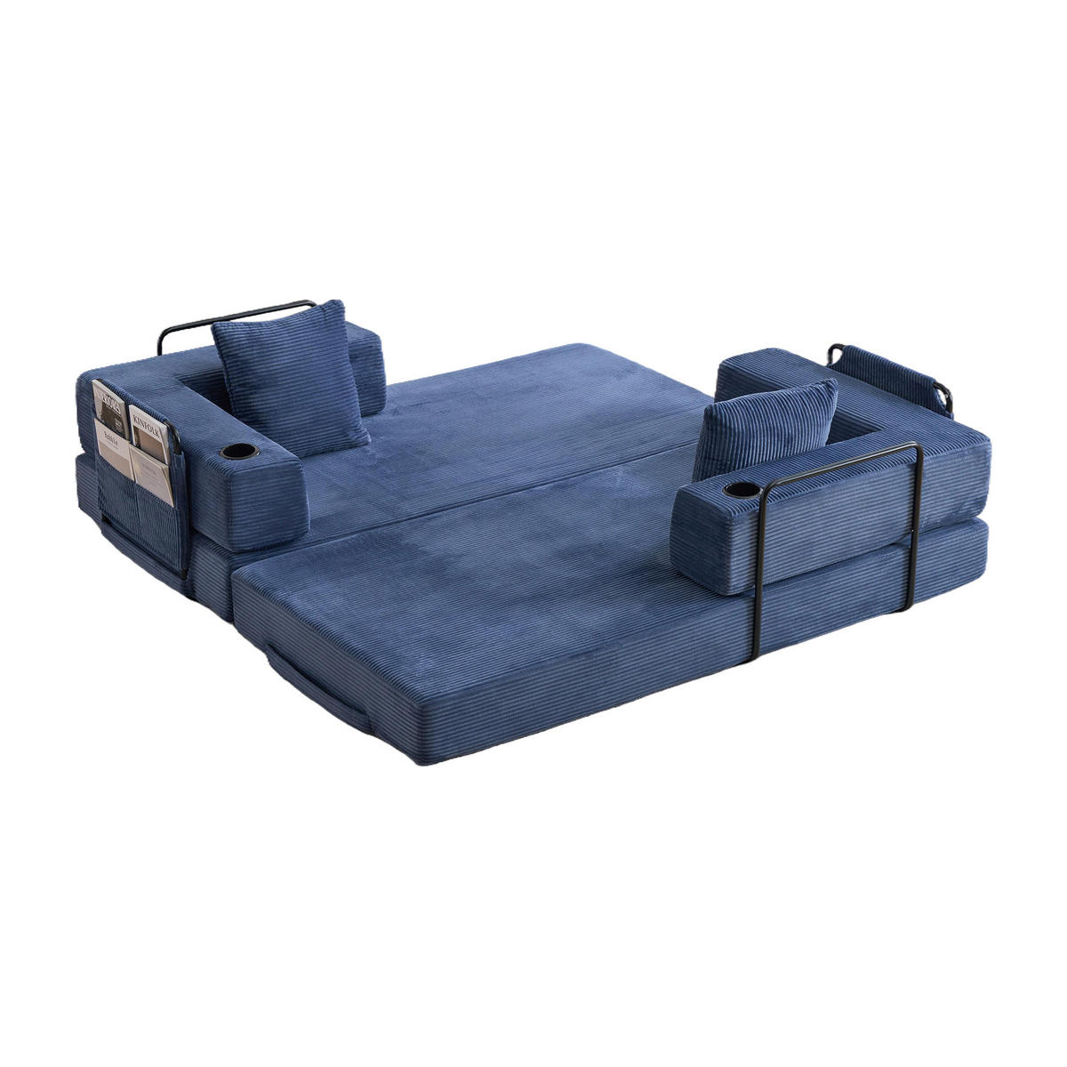 SCHLAFSOFA DE-33515 faltbar mit Becherhalter Dunkelblau - Dunkelblau, Textil (185/60/92.5cm) - ComfortXL