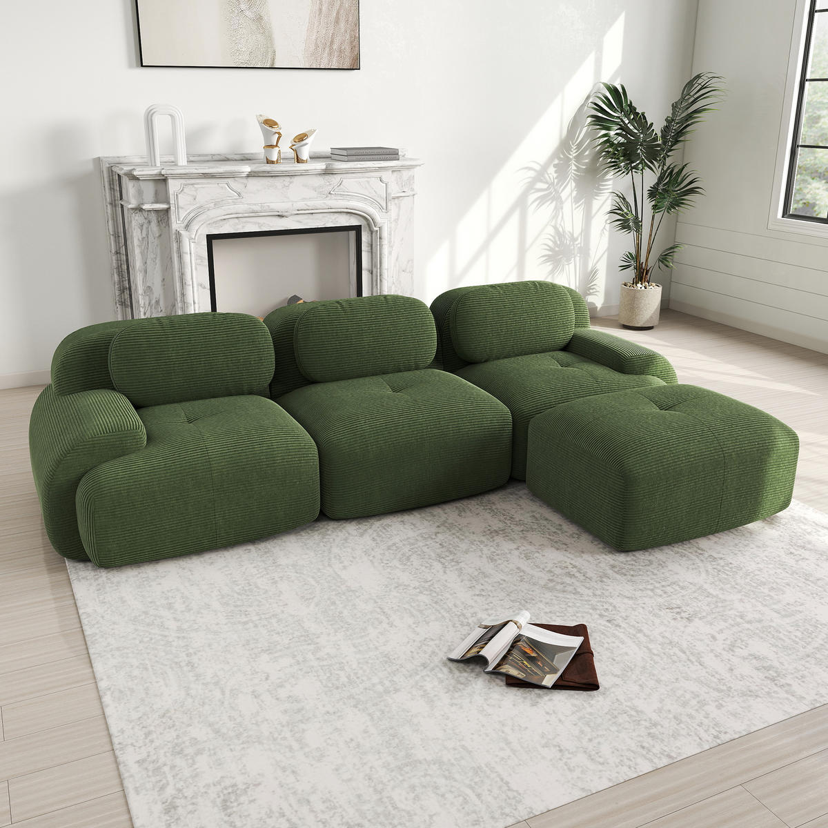 ECKSOFA Cord Grün modular kombinierbar - Grün, Textil (298/178cm) - WISHDOR