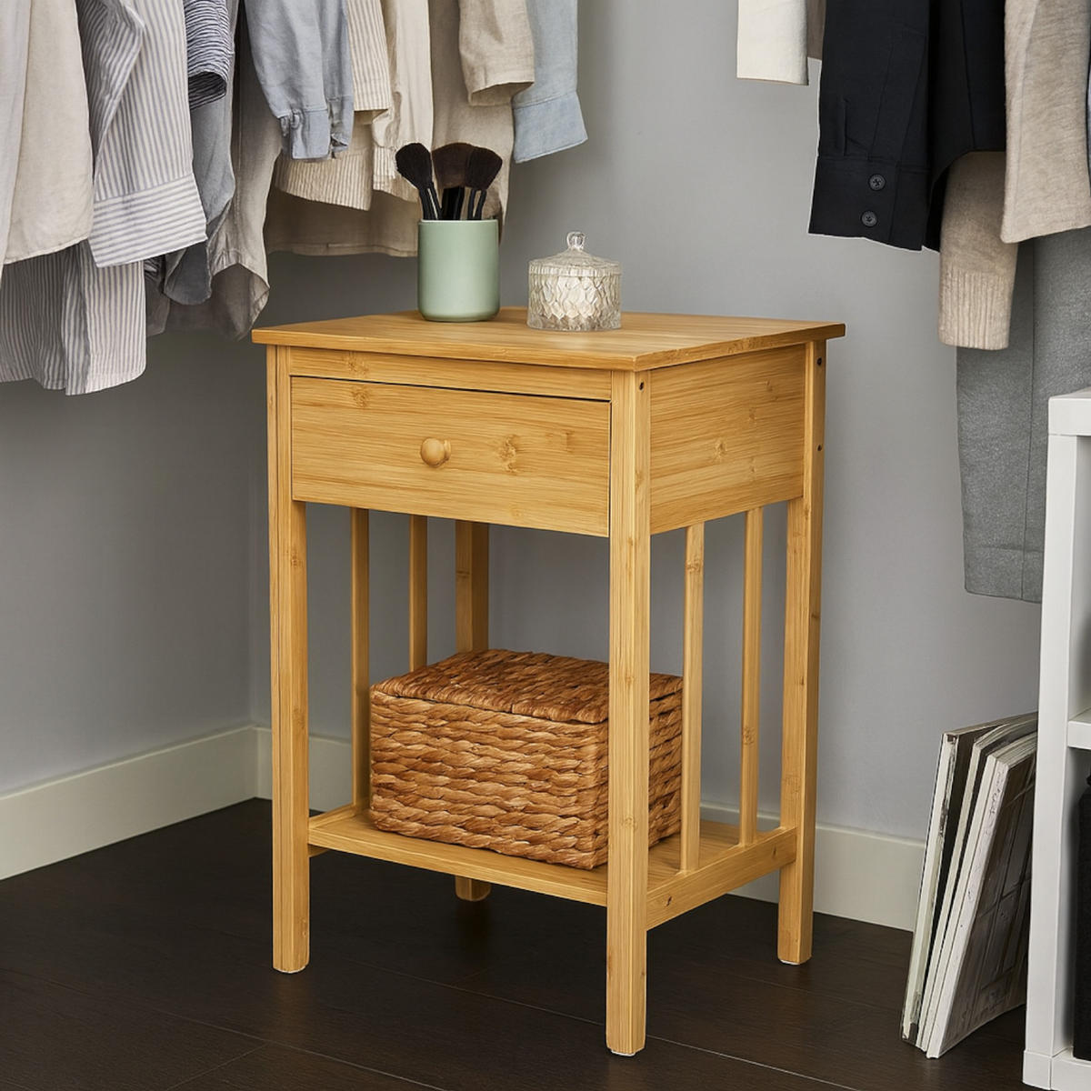 BEISTELLTISCH Bambus Naturfarbe mit Schublade 40/35/60 cm - Naturfarben, Holz (35/40/60cm) - Begryf