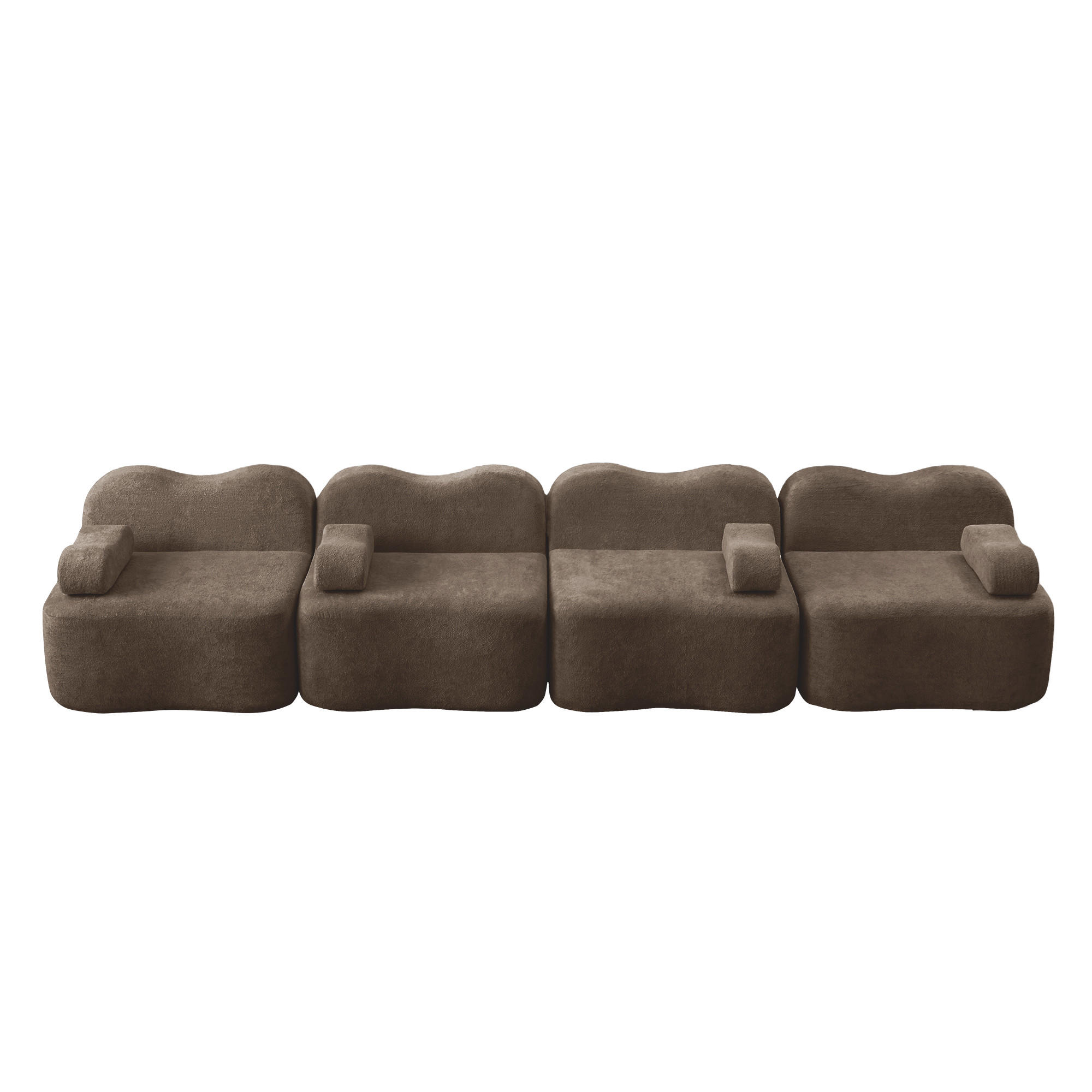 4-SITZER SOFA Samt Braun mit Hocker - Braun, Textil (384/70/98cm) - WISHDOR