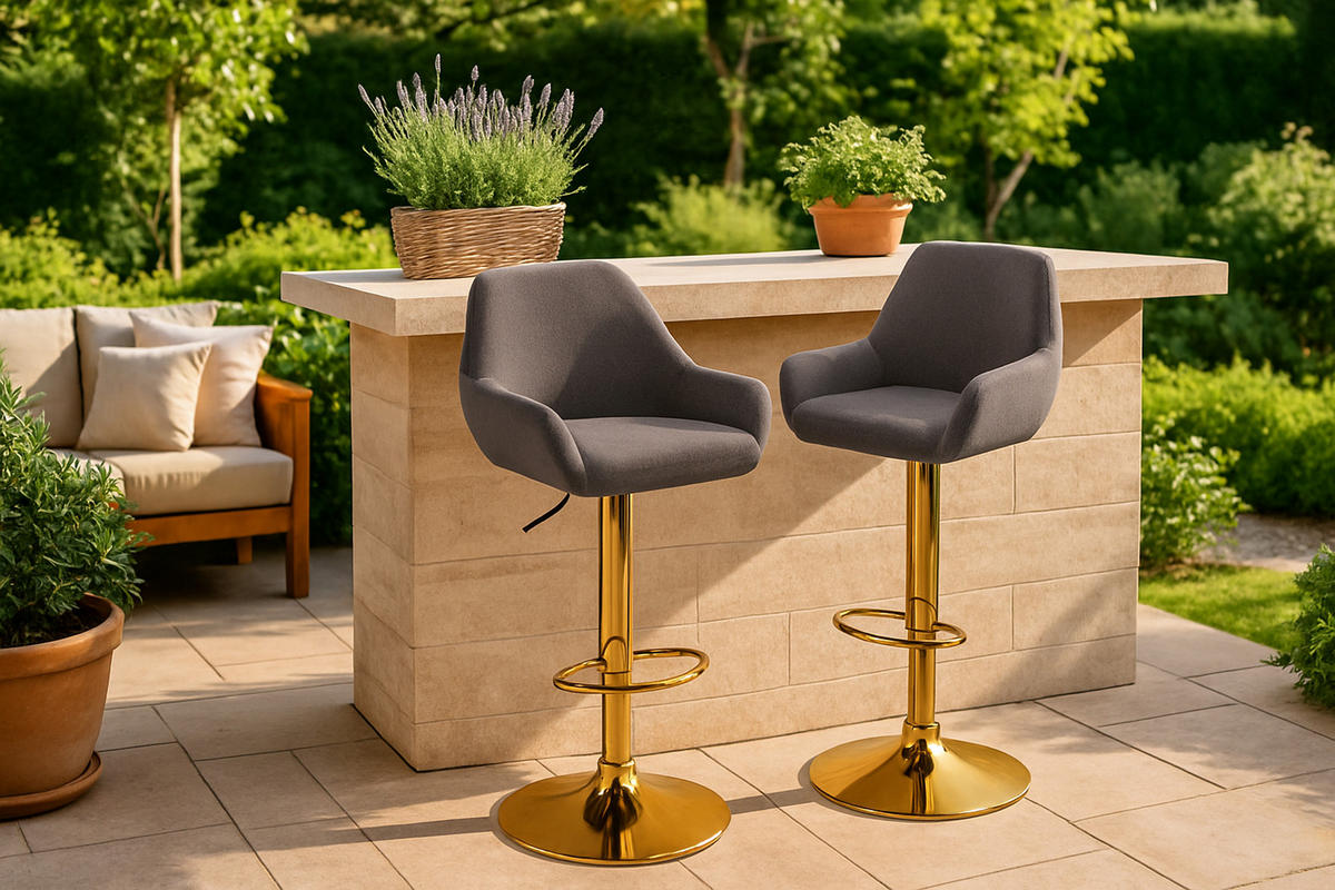 BARHOCKER 2er Set Prag Gold Stoff dunkelgrau - Dunkelgrau/Goldfarben, Textil/Metall (51/109/52cm) - TPFLiving
