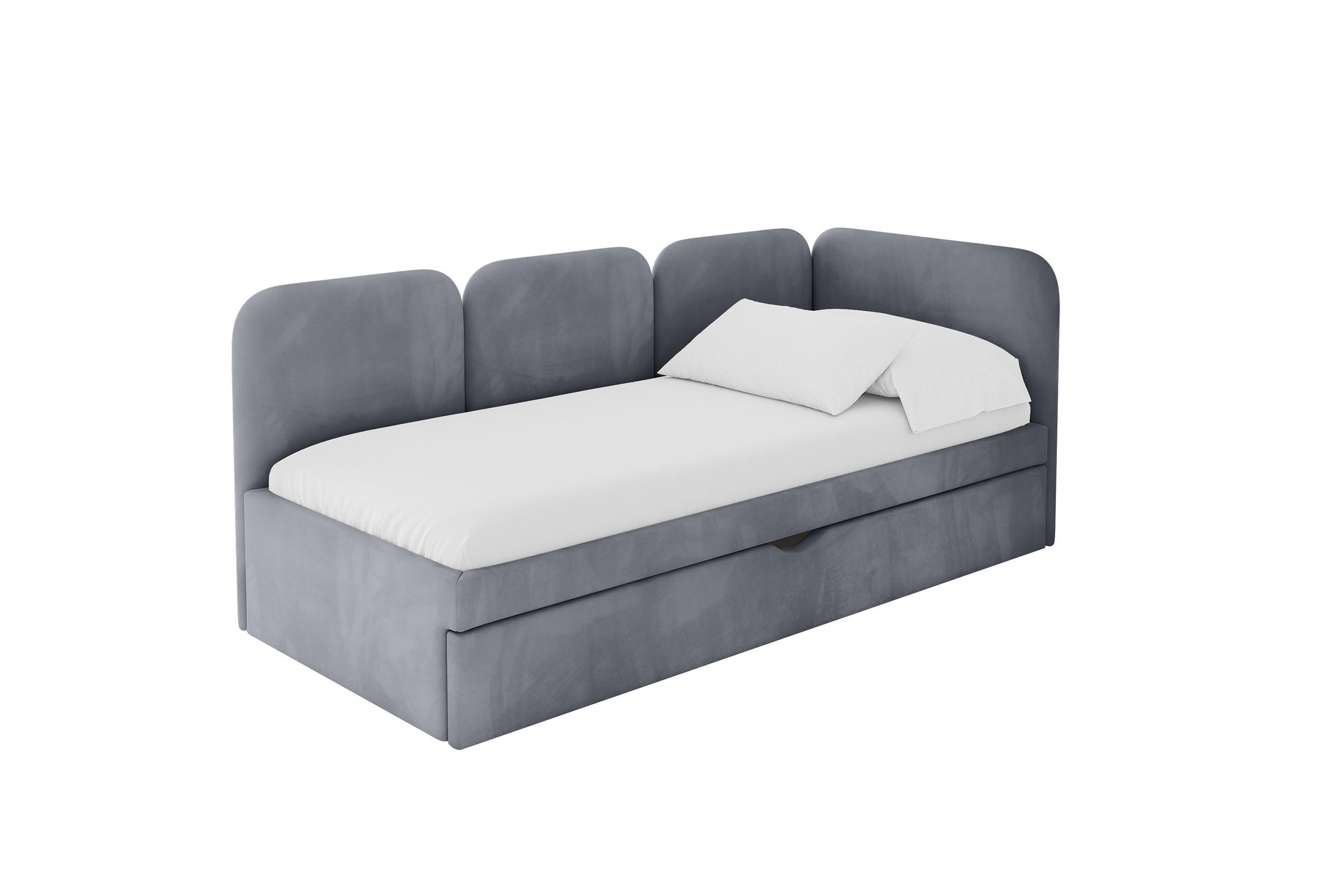 EINZELLBETT Jugendbett mit Bettkasten und Matratze H3/H4, Links - ALVY 90x200 Grau - Grau, Holzwerkstoff/Textil (90/200cm) - ALTDECOR