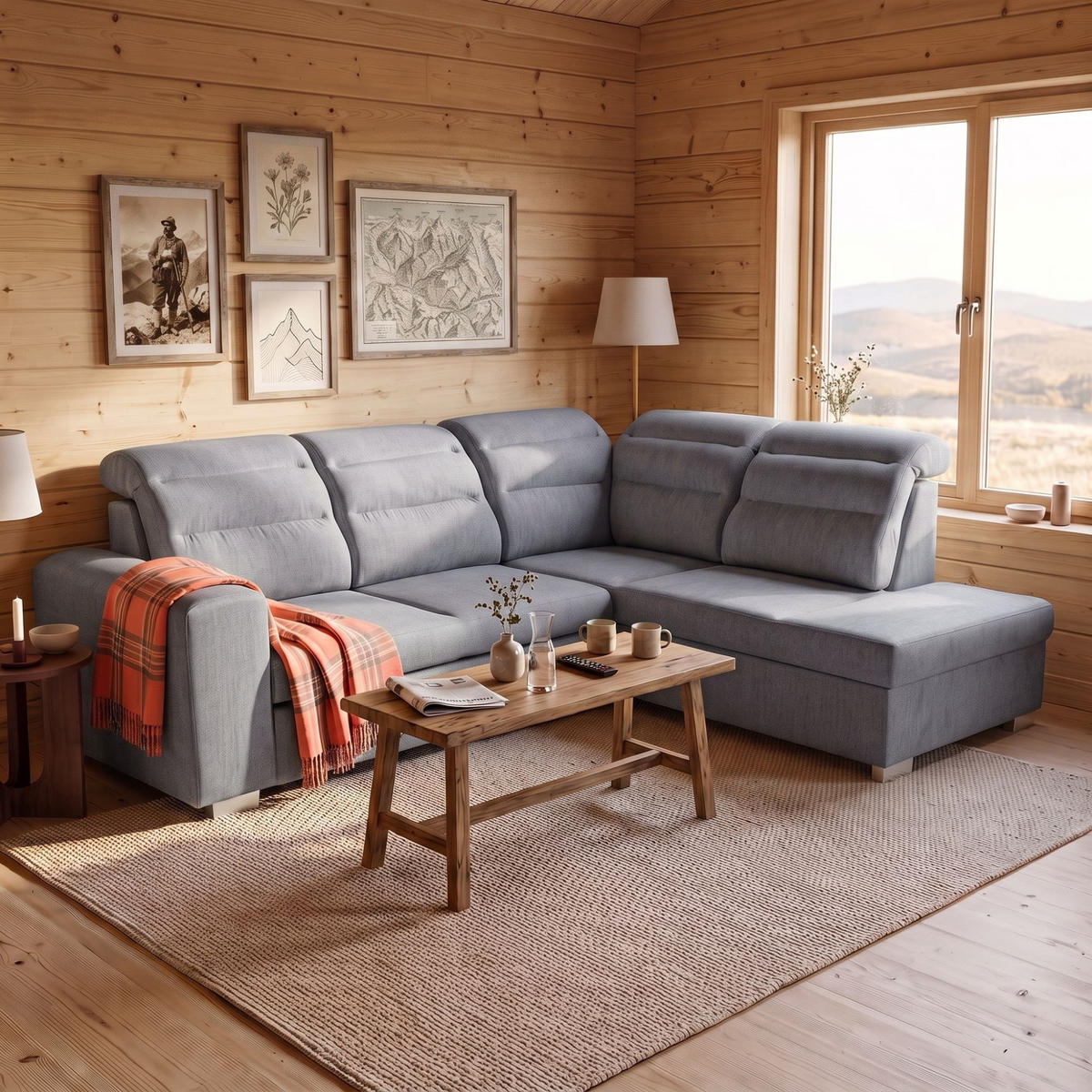 ECKSOFA CLOUD L Rechts mit Schlaffunktion 120x190 Velours Dunkelgrau - Chromfarben/Dunkelgrau, Holz/Kunststoff (260/202cm) - Muffo