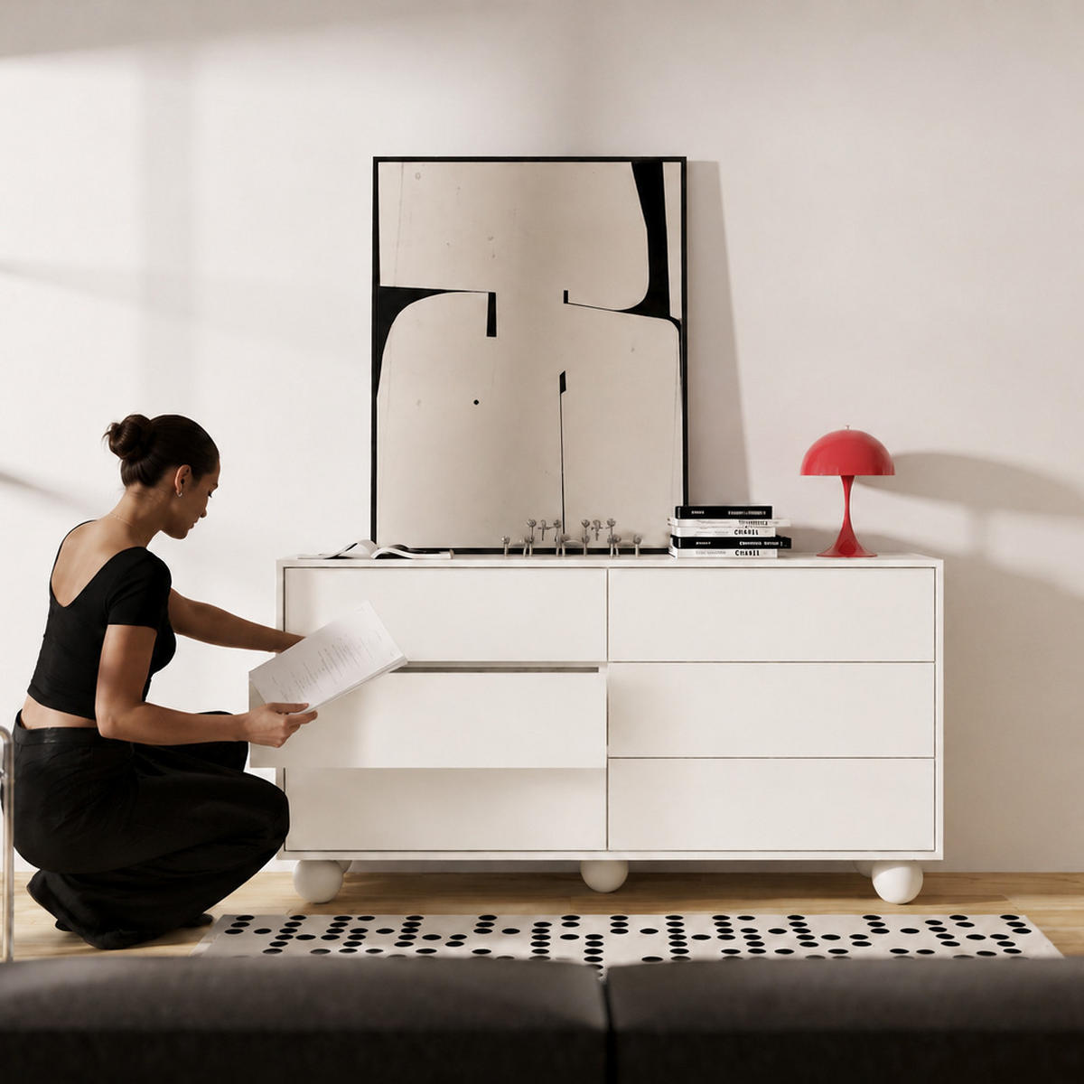 KOMMODE Adel mit 6 Schubladen und runden Füßen, 154 cm, Griffloss, Weiß - Weiß, Holzwerkstoff (154/81/38cm) - Beautysofa