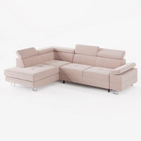ECKSOFA CAROLINE Links Rosa matter Veloursstoff mit Schlaffunktion und Bettkasten - Chromfarben/Pink, Textil (253/190cm) - Barchello