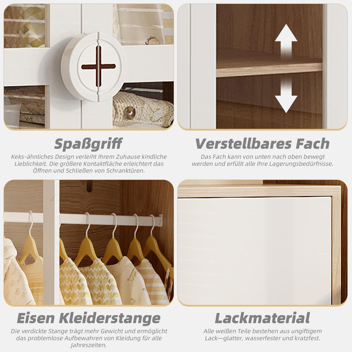 KINDERREGAL in Weiß und Naturfarben Kinderkleiderschrank mit Bügelstange für Schlafzimmer, B80/T50/H150cm - Weiß, Holzwerkstoff/Kunststoff (80/150/50cm) - STILVORA