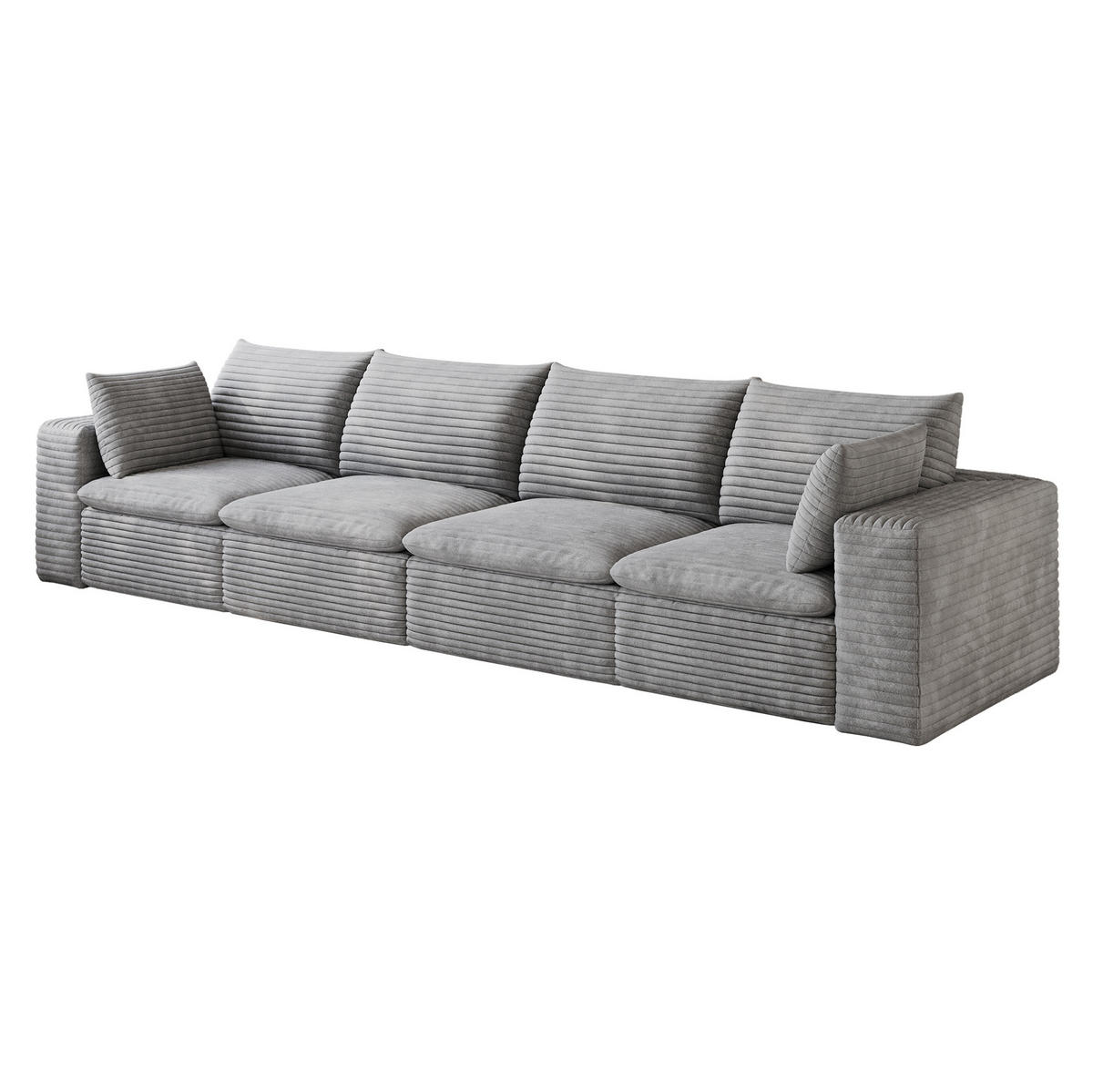 4-SITZER-SOFA aus Stoff 340 cm Grau mit abnehmbarer Polsterung und flexiblem Doppelschicht-Design - Grau, Textil (340/60/90cm) - Modfu