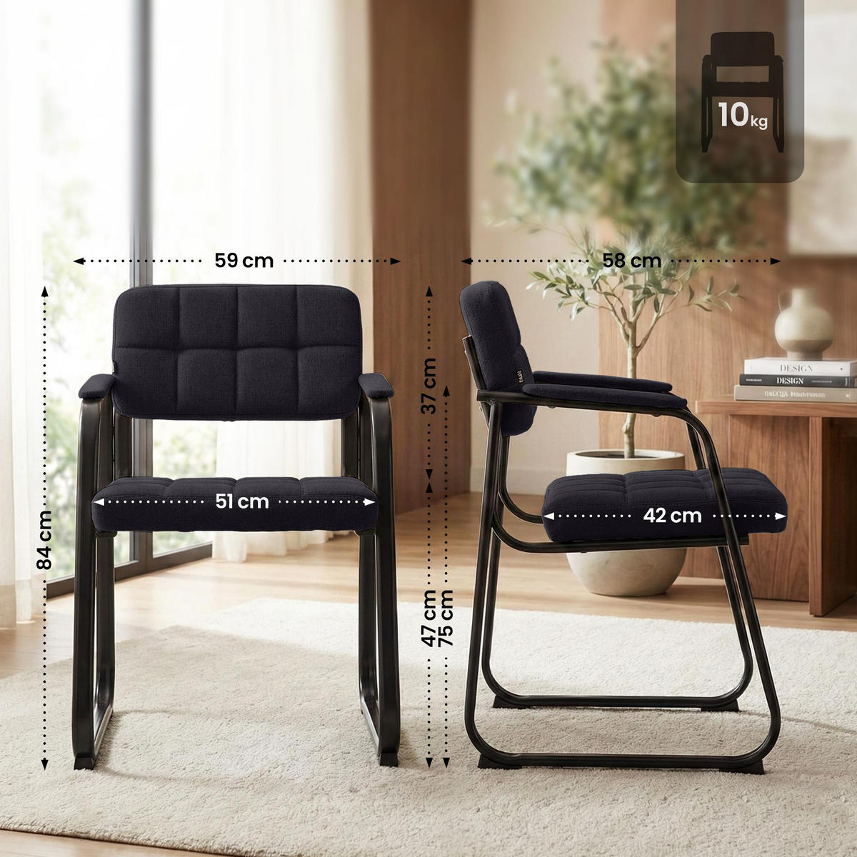 ARMLEHNENSTUHL Stoff Schwarz - Schwarz, Textil/Metall (59/84/58cm) - CLP