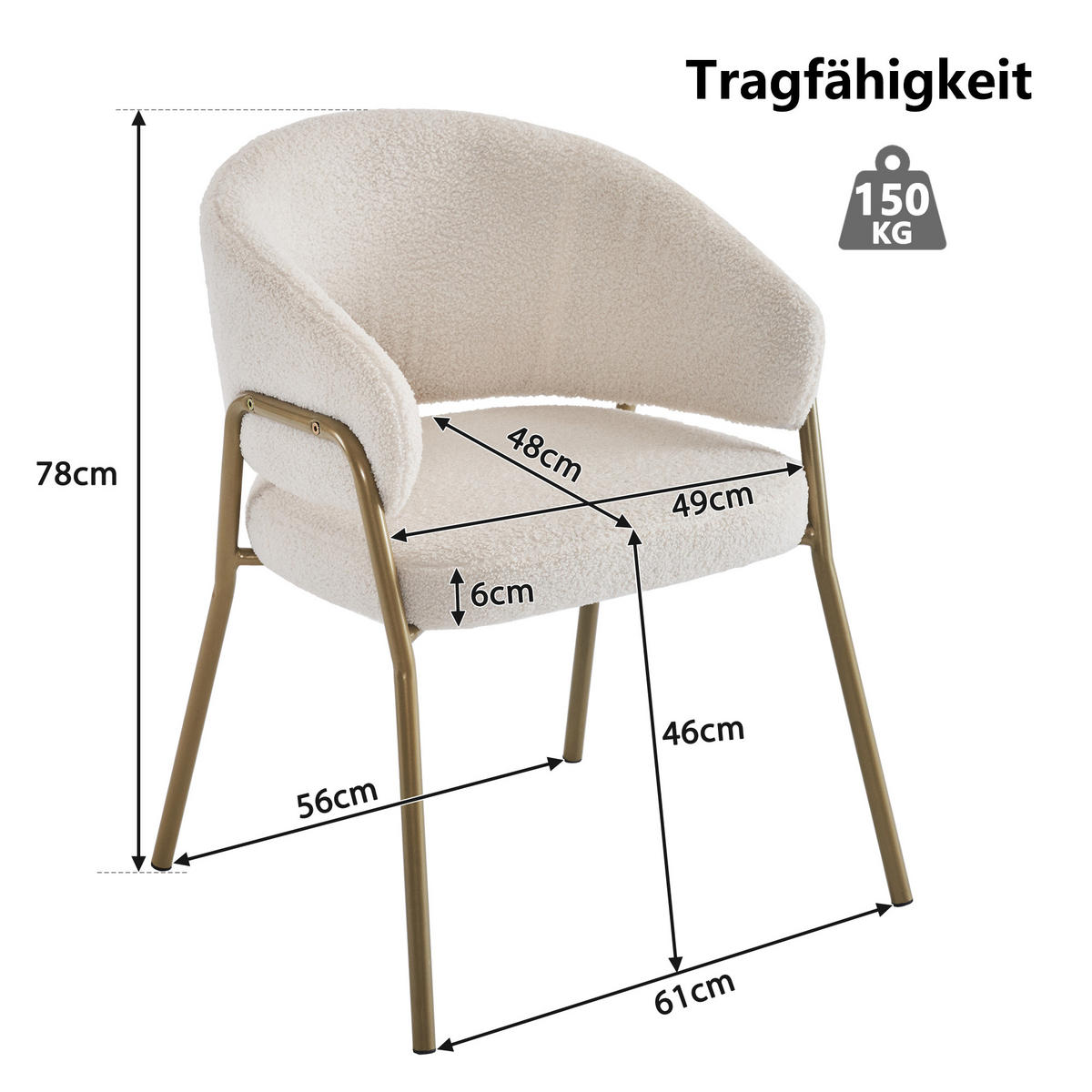 STUHL-SET 2 Stück Lamm Samt Weiß - Weiß, Holzwerkstoff/Textil (48/78/49cm) - Urban Meuble