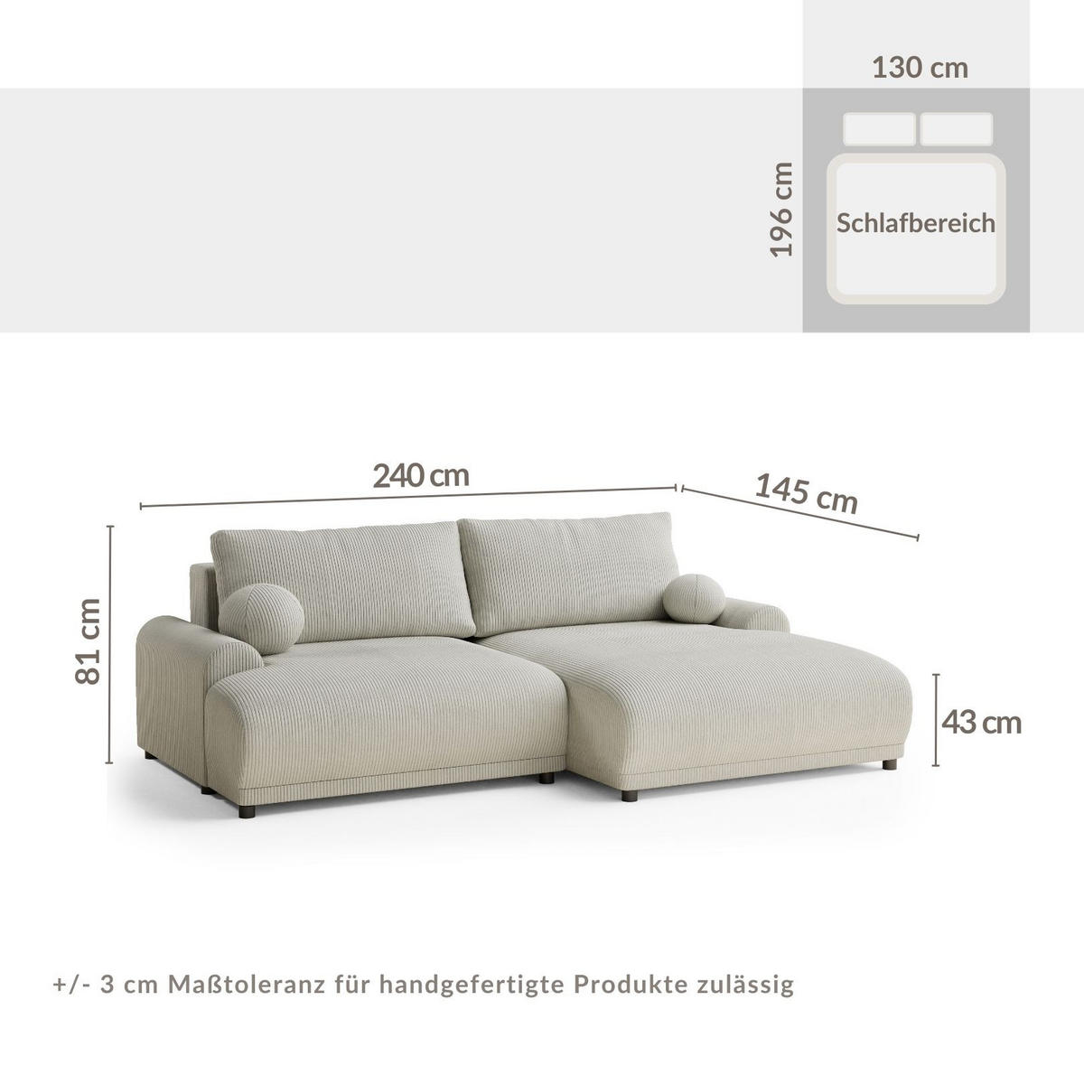 ECKSOFA MIT SCHLAFFUNKTION Tallin Hellgrau Samtstoff - Blaugrau/Schwarz, Holz/Holzwerkstoff (240/145cm) - Maison de Reve
