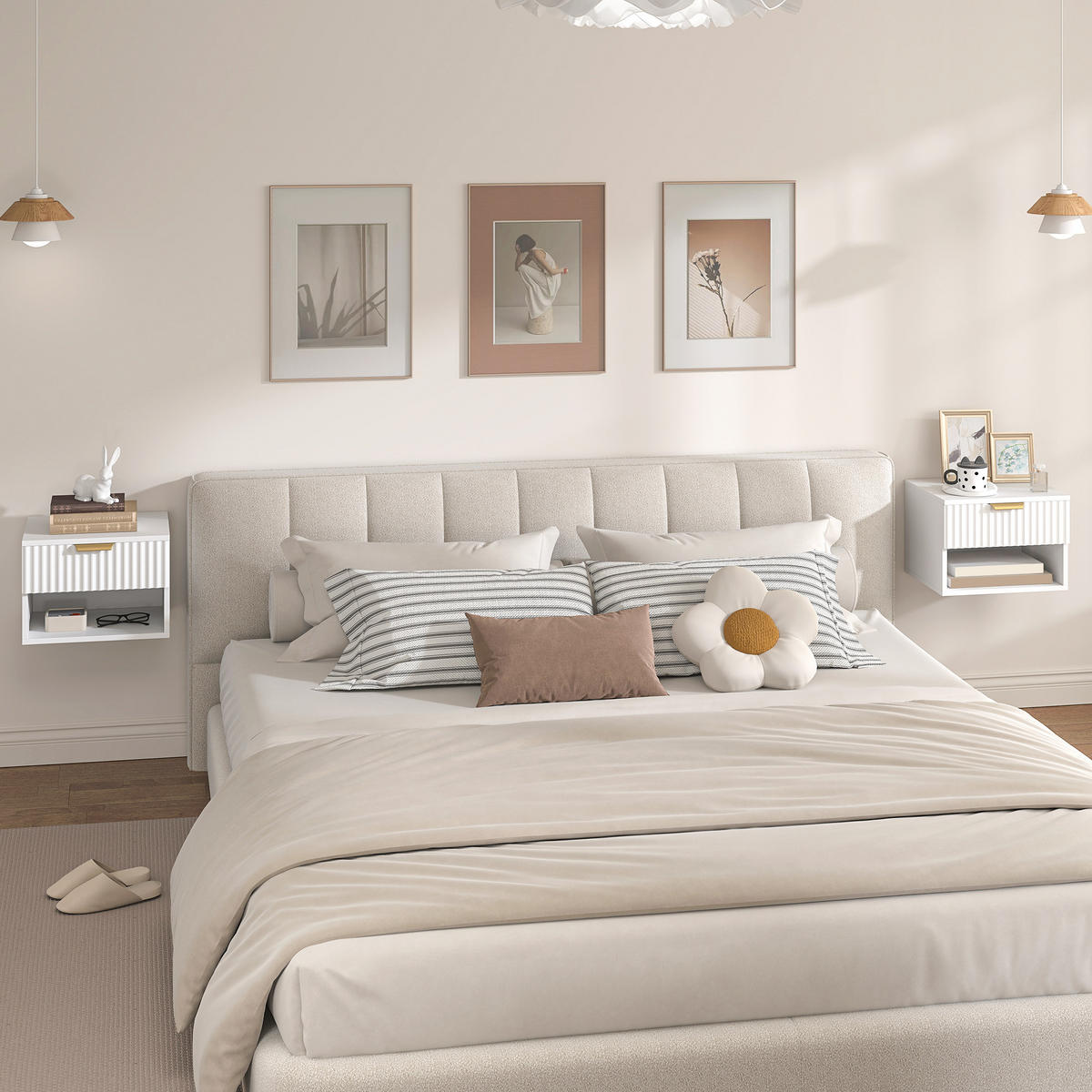 NACHTTISCH Weiß MDF wandhängend mit Schublade 2er-Set - Weiß, Holzwerkstoff (40/29/34cm) - PANGIVO