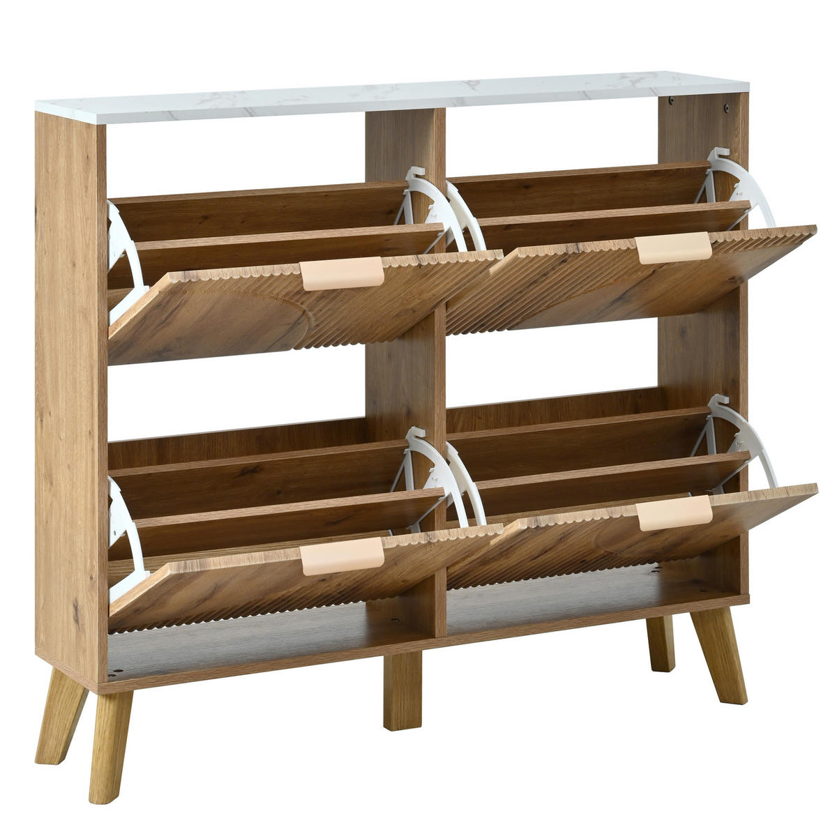 SCHUHSCHRANK 105/24/95,5 cm mit 4 Klapptüren, MDF in Holzoptik mit Platte in Marmoroptik, Natur - Naturfarben, Holzwerkstoff (105/95.5/24cm) - Redom