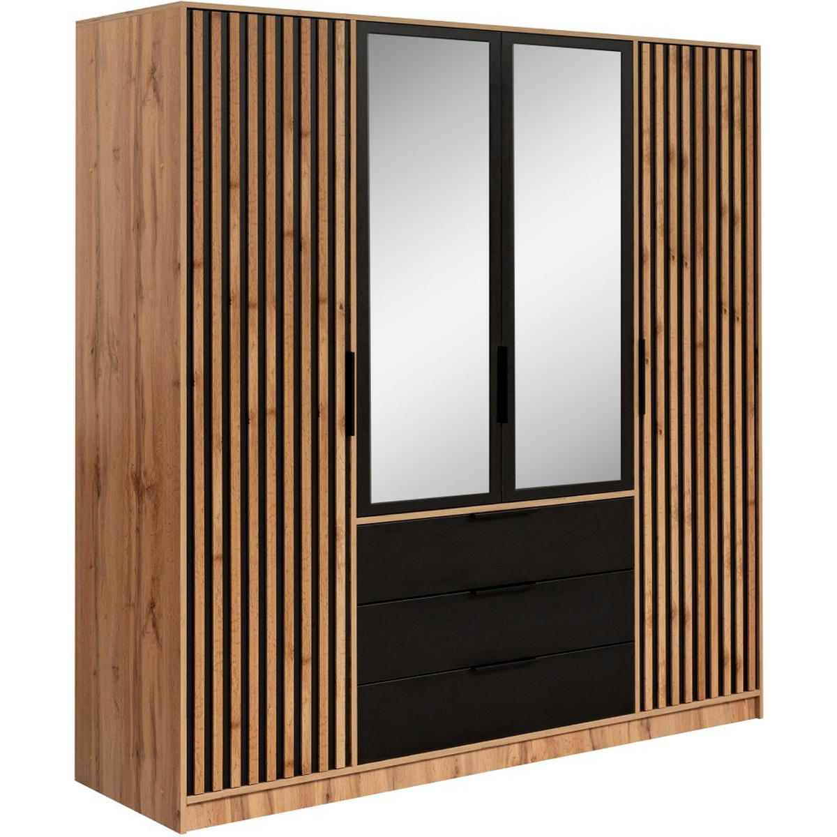 DREHTÜRENSCHRANK Bueno Lux mit 4 Türen und 3 Schubladen, eiche Wotan - Eiche Wotan, Holzwerkstoff (196/200/58cm) - Beautysofa