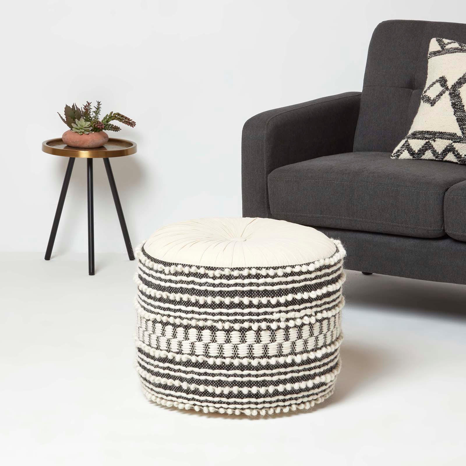 POUF Priya schwarz-weiß im Boho-Stil, 40/40/50 cm - Schwarz, Textil (50/40/50cm) - Homescapes