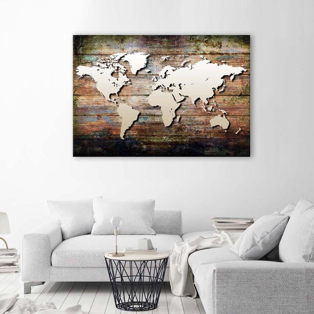 WANDBILD Weltkarte auf alten Tafeln 100x70cm - Braun, Textil (100/70cm) - Feeby