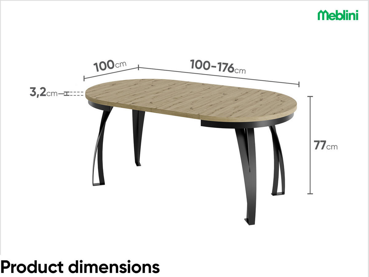 ESSTISCH LUNGA - Schwarz/Eiche Artisan, Holzwerkstoff (100/100/77cm) - Meblini