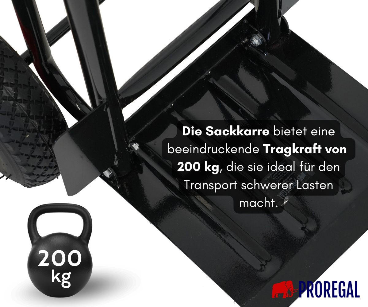 SACKKARRE Odin 112x48x53cm Tragkraft 200kg Lufträder Stahlrahmen Schwarz - Schwarz, Metall (53/48/112cm) - PROREGAL