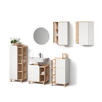 BADMÖBEL-SET Marano Sonoma/Weiß 6 Teile - Weiß/Sonoma Eiche, Holzwerkstoff (60/65/35cm) - Livinity®