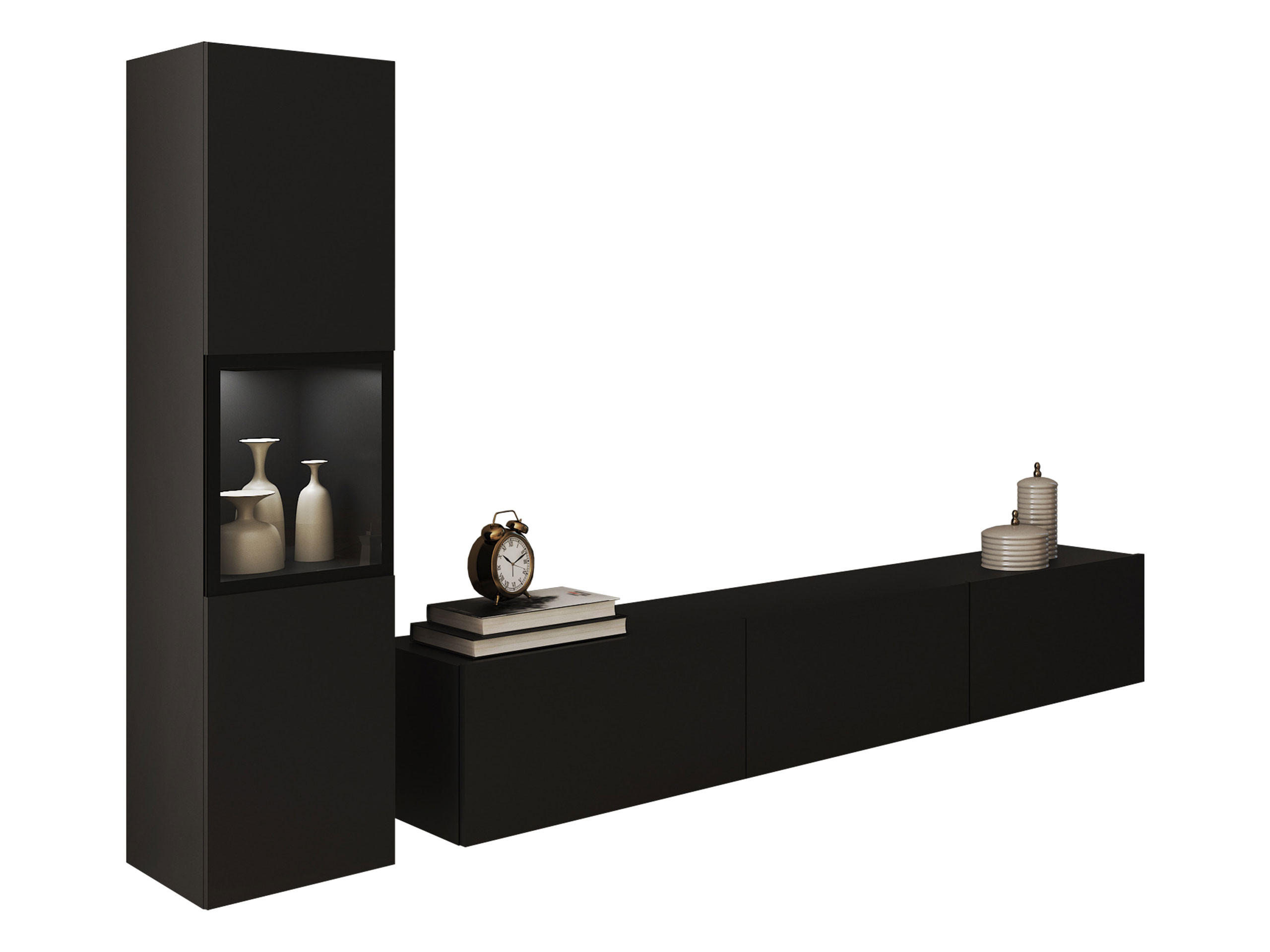 WOHNWAND Berlin I mit weißer LED Beleuchtung - Alufarben/Graphitfarben, Holzwerkstoff/Kunststoff (180/30/33cm) - MIRJAN24