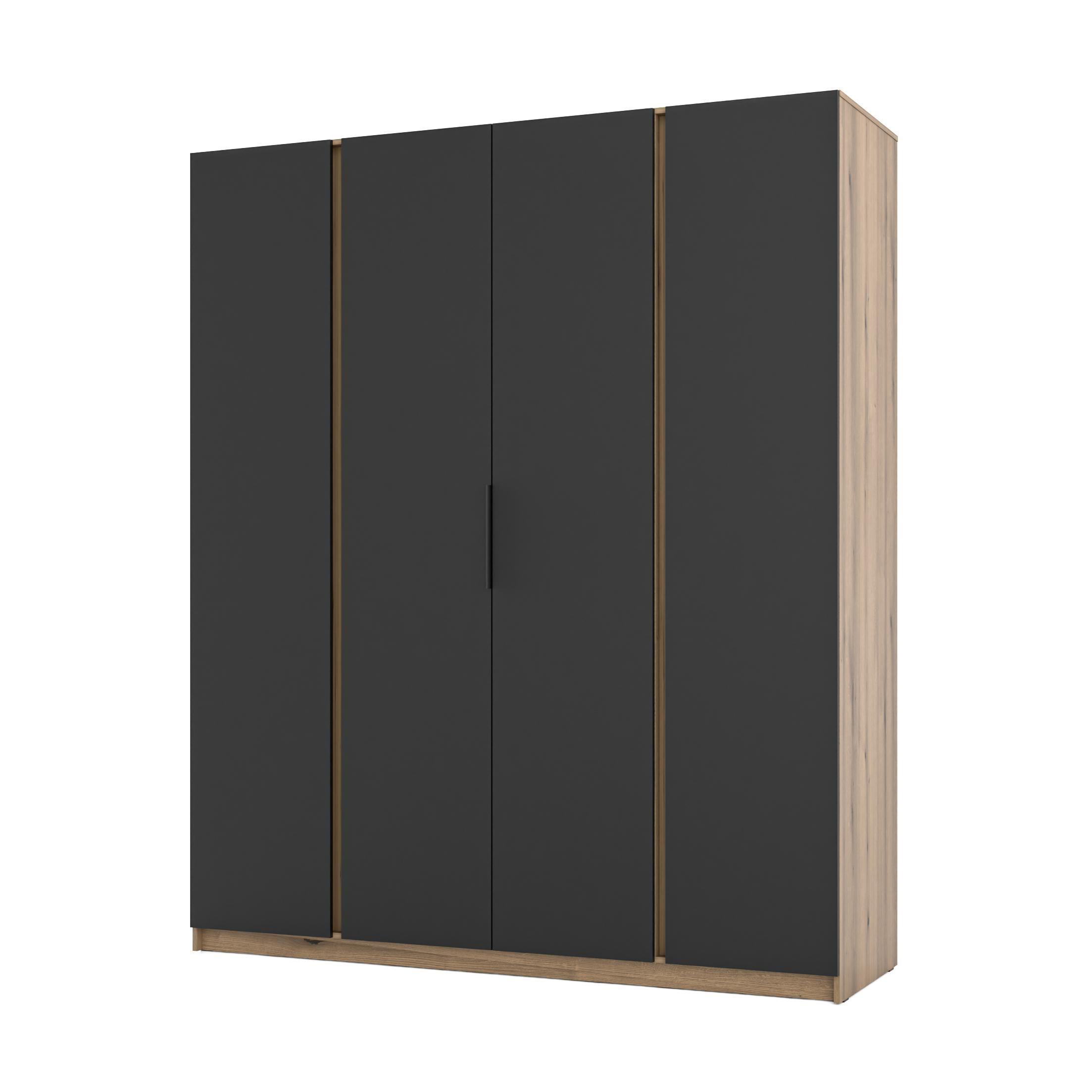KLEIDERSCHRANK Nehir Eiche Evoke/Schwarz 200 cm - 4T Modern - Eichefarben/Schwarz, Holzwerkstoff/Kunststoff (200/239/61.9cm) - AX Living