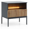 NACHTTISCH 50 cm Haller mit Lamellen, LED-Beleuchtung, Braun - Braun, Holz (54/56/39cm) - Emporius