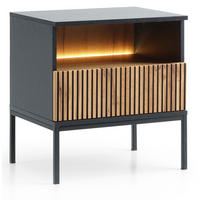 NACHTTISCH 50 cm Haller mit Lamellen, LED-Beleuchtung, Braun - Braun, Holz (54/56/39cm) - Emporius