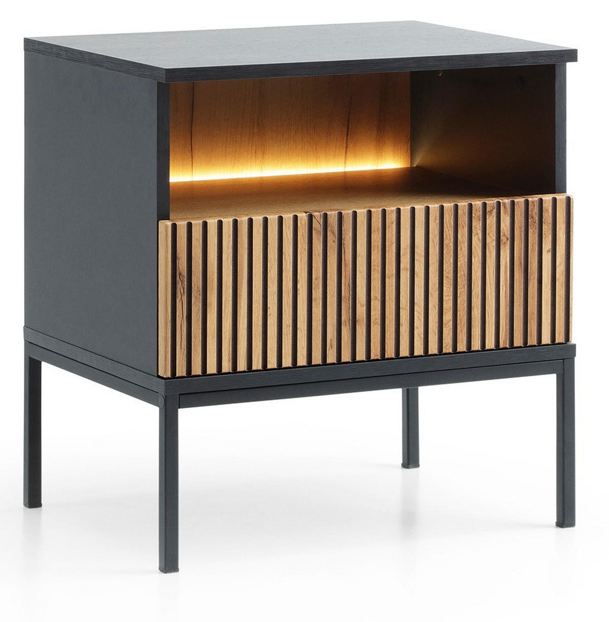 NACHTTISCH 50 cm Haller mit Lamellen, LED-Beleuchtung, Braun - Braun, Holz (54/56/39cm) - Emporius