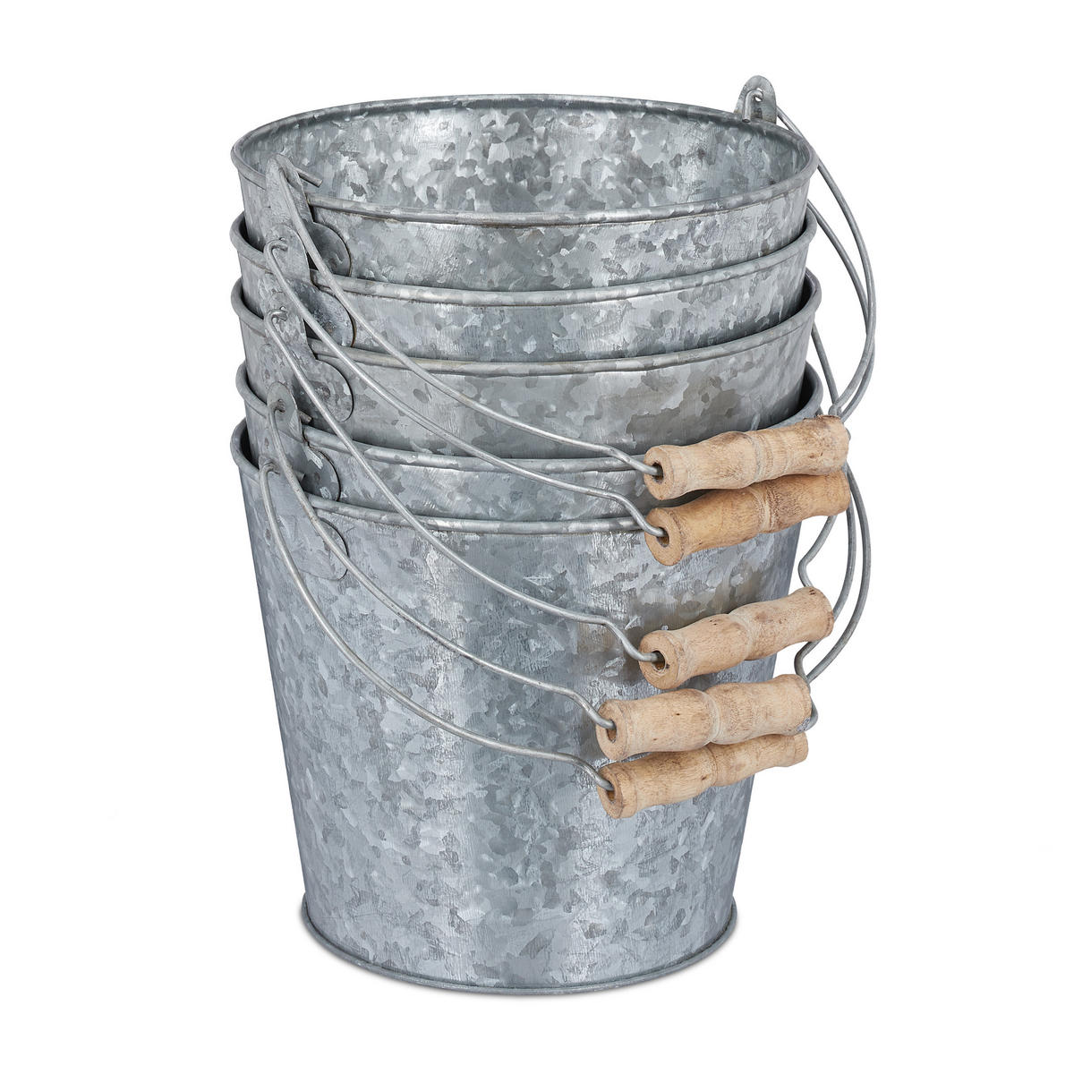 5XZINKTOPF - Silberfarben, Holz/Metall (17/15/18cm) - Relaxdays