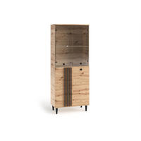 VITRINE Laura III 80 cm 4-türig mit Lamellen und Holzbeine, eiche artisan, schwarz - Schwarz/Eiche Artisan, Holz/Kunststoff (80/196/40cm) - Margaret Hadas24