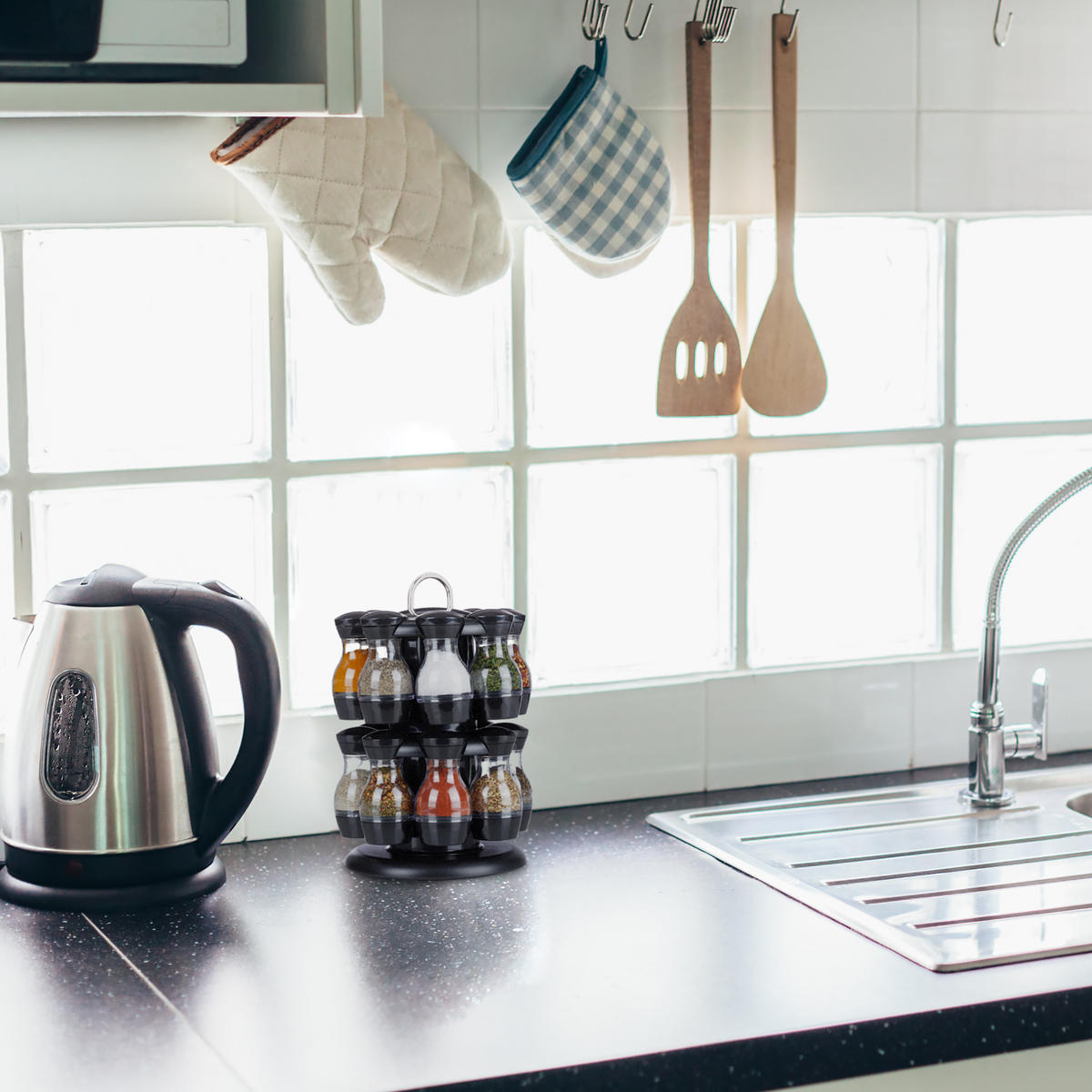 GEWÜRZKARUSSELL - Schwarz, Kunststoff (19/29/19cm) - Relaxdays