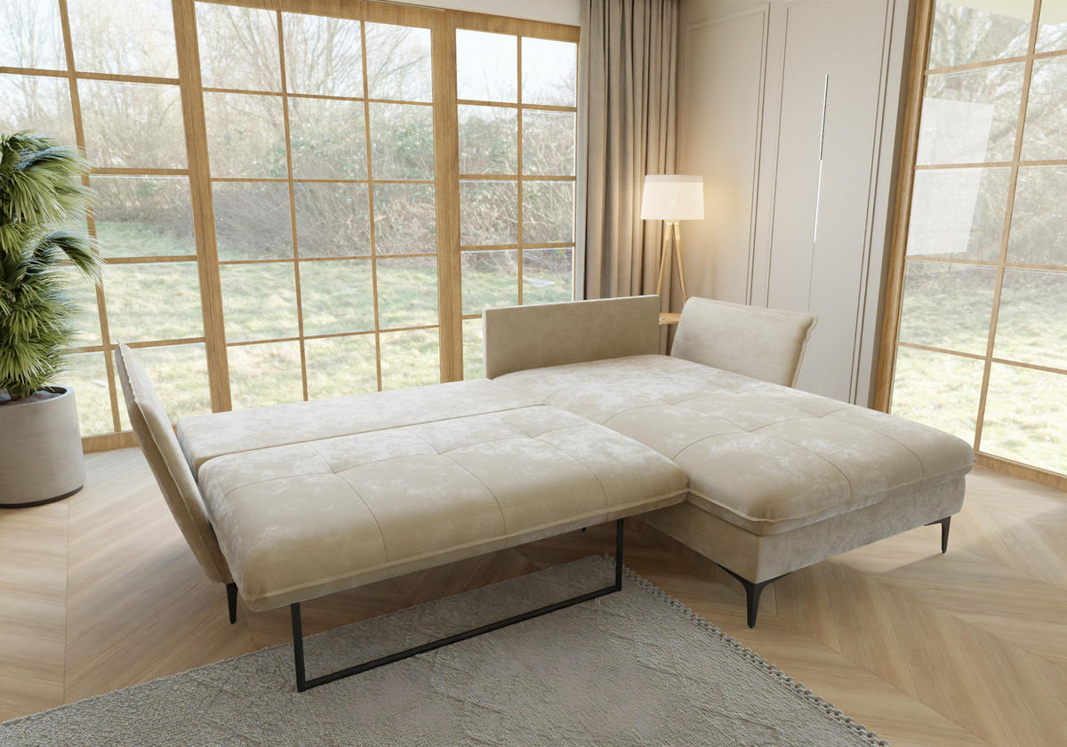 ECKSOFA Mira Beige Samt-Stoff - Beige/Schwarz, Textil/Metall (260/168cm) - S-Style Möbel