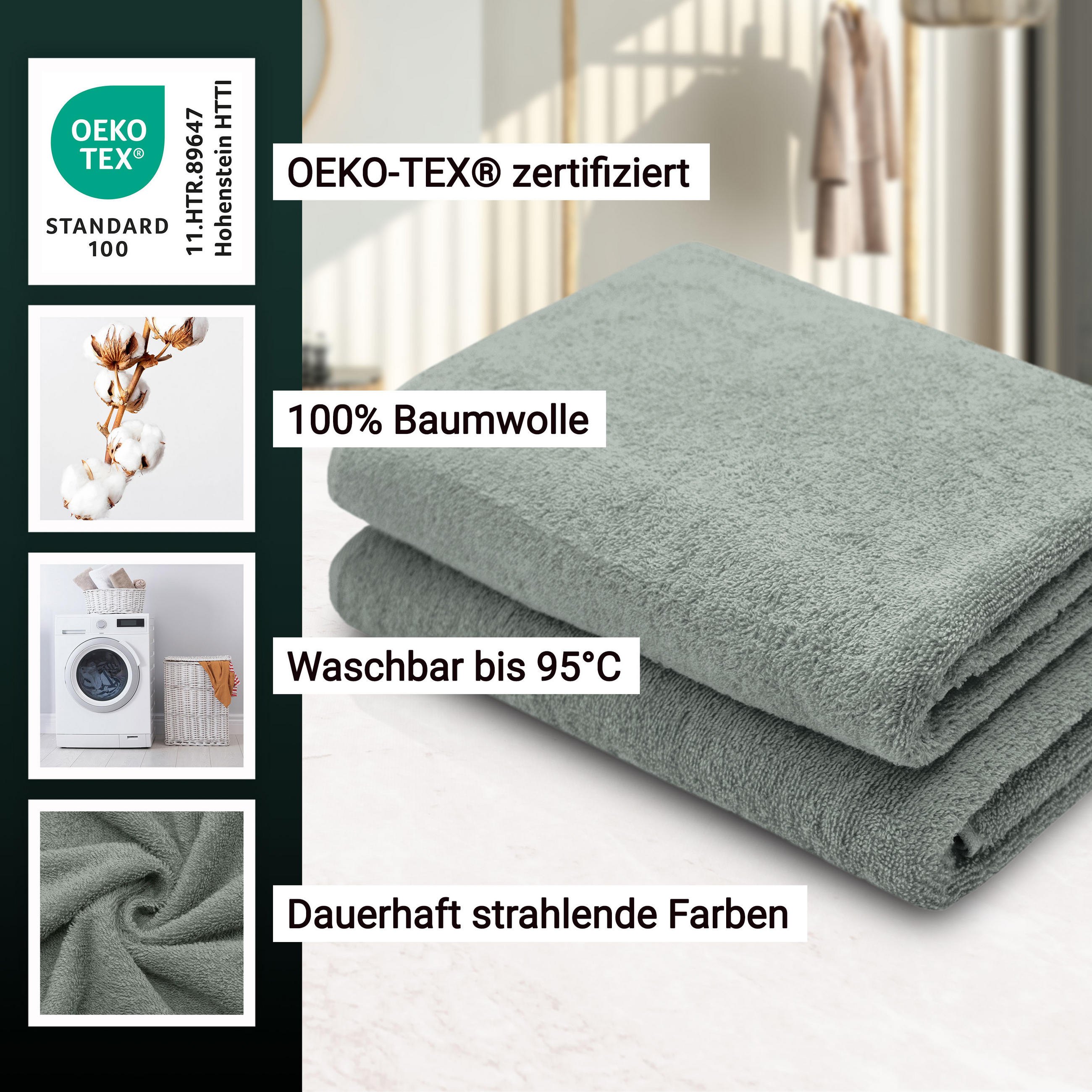 DUSCHTÜCHER, 2er-Set, 70x140 cm, 100% Baumwolle, Grau - Hellgrau, Textil (70/140cm) - Zollner
