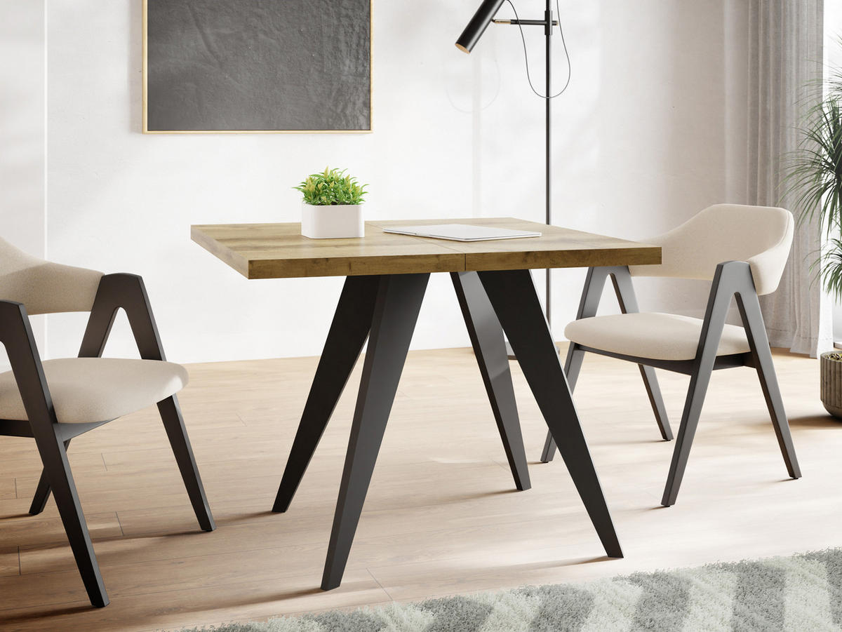 ESSTISCH Quadro quadratischer ausziehbarer, Wotan Eiche 100-200/100/76 cm - Eiche Wotan/Schwarz, Holz/Holzwerkstoff (100/100/76cm) - WFL GROUP