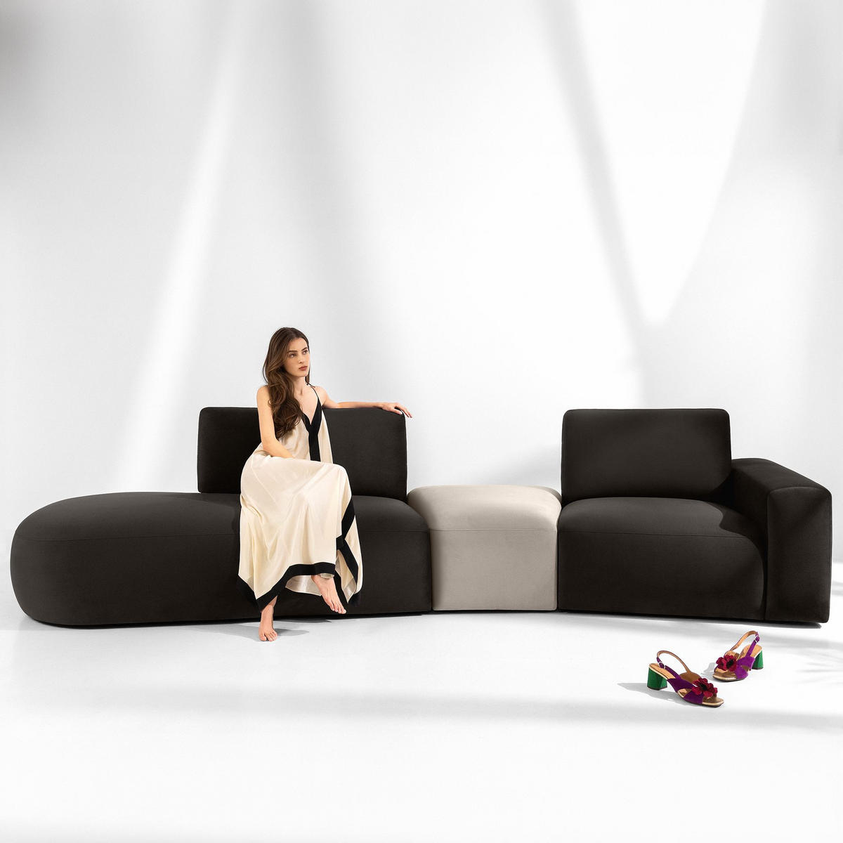 4-SITZER ECKSOFA ZUCCO Velour links, Braun - Braun, Textil (350/84/105cm) - KONSIMO®