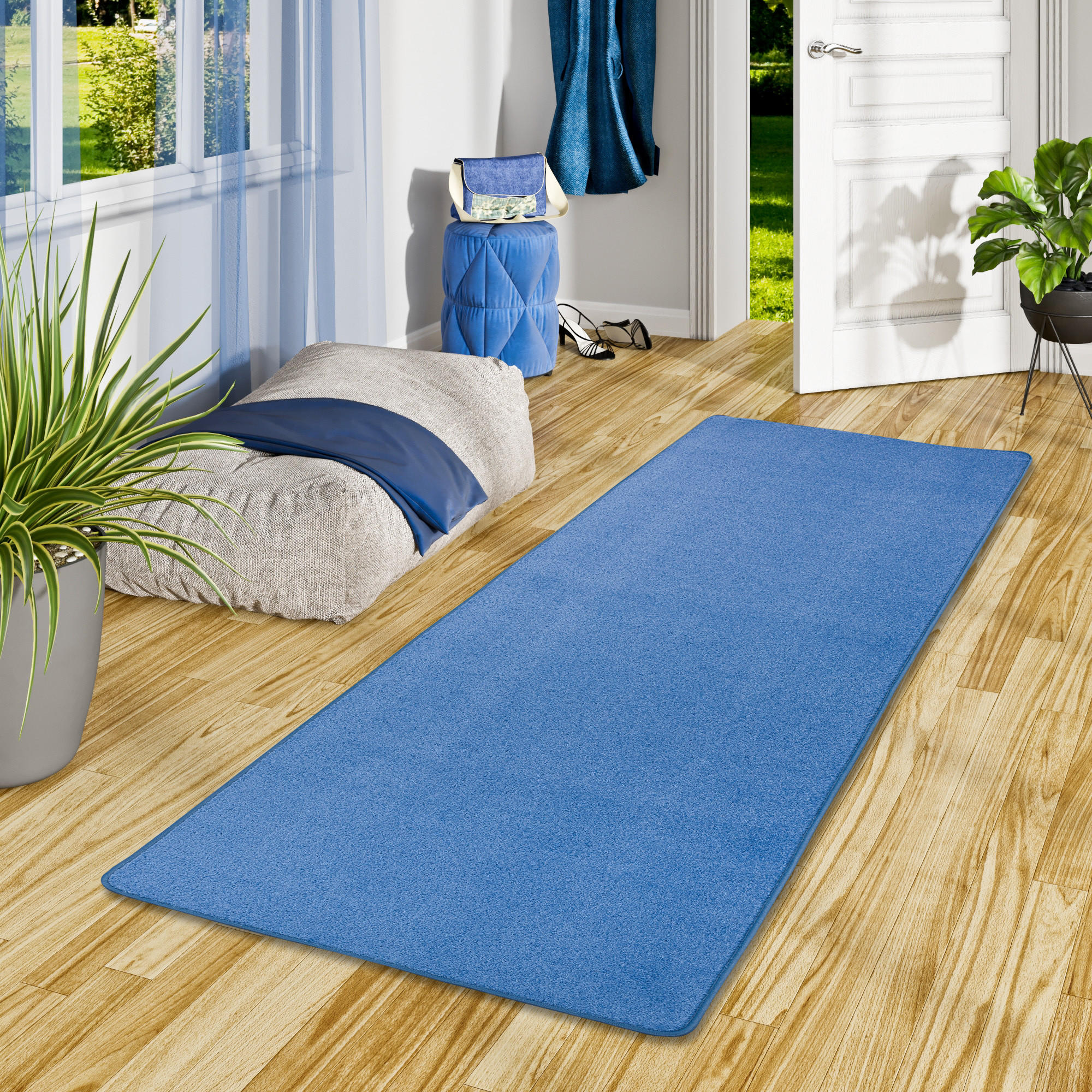 TREND VELOURS LÄUFER TEPPICH JOY - Blau, Textil (80/320cm) - Snapstyle