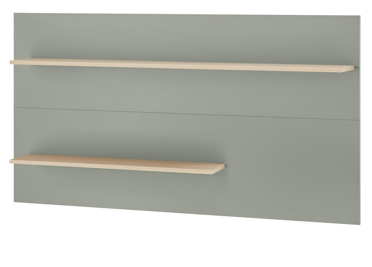 WANDPANEEL Salbei grün, Barista Eiche 155 x 80 cm, Wandregal mit 2 Ablagebödem - Salbeigrün/Eichefarben, Holzwerkstoff/Metall (155/80/20cm) - Furn.Design