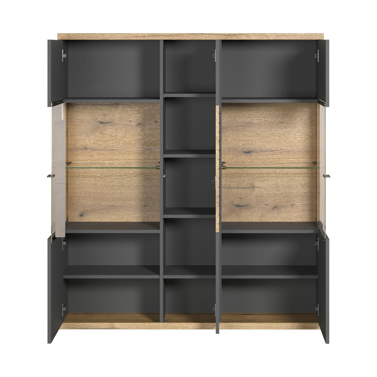 Hochvitrine 3 Türen B131 cm - NORRIS - Anthrazit, Holzwerkstoff (131/147/38cm) - Trendteam