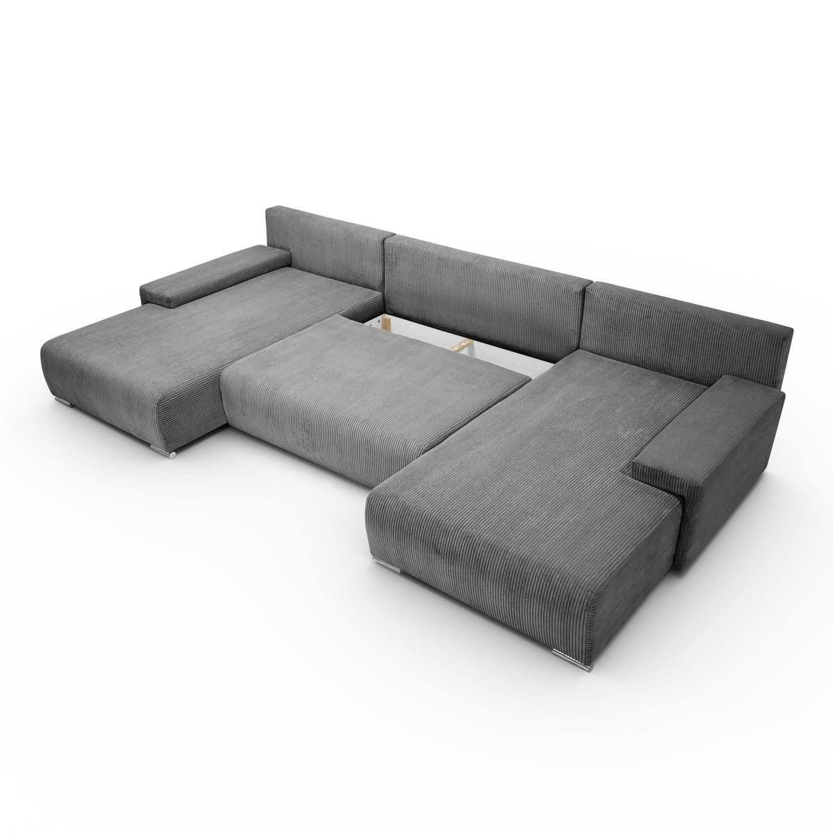ECKSOFA U-Form Livorno Schlaffunktion Cord-Stoff Grau - Grau, Holz/Kunststoff (348/93/188cm) - Kaiser Möbel